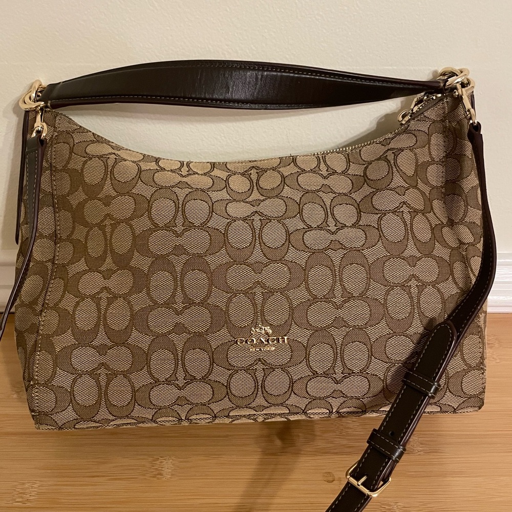 Coach Brown and Black Signature Shoulder Bag